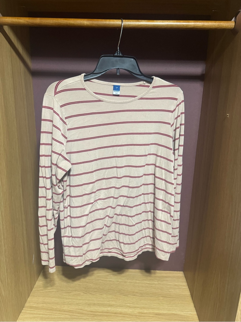 Old Navy Luxe Cream Burgundy Striped Long Sleeve Top Size Large